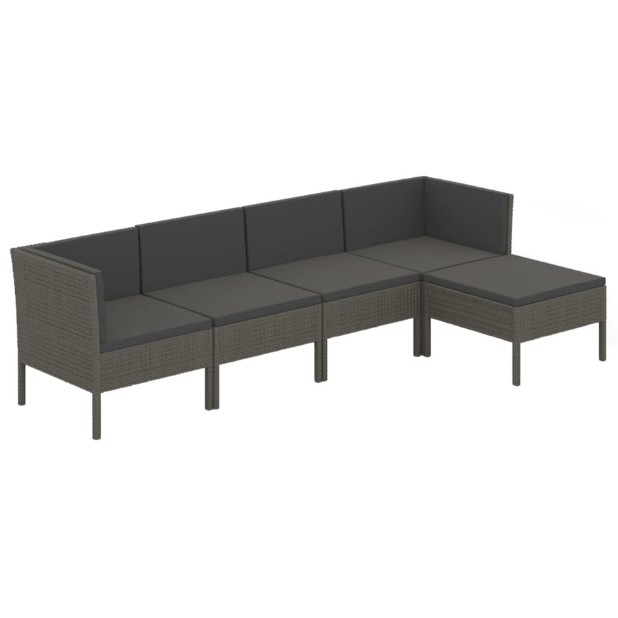 5-Delige Loungeset Met Kussens Poly Rattan Grijs 2x midden + 2x hoek + voetensteun