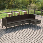 5-Delige Loungeset Met Kussens Poly Rattan Grijs 2x midden + 2x hoek + voetensteun