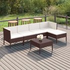 6-Delige Loungeset Met Kussens Poly Rattan Bruin 2x hoek + 2x midden + voetensteun + Tafel