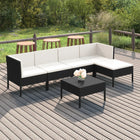 6-Delige Loungeset Met Kussens Poly Rattan Zwart 2x hoek + 2x midden + voetensteun + Tafel