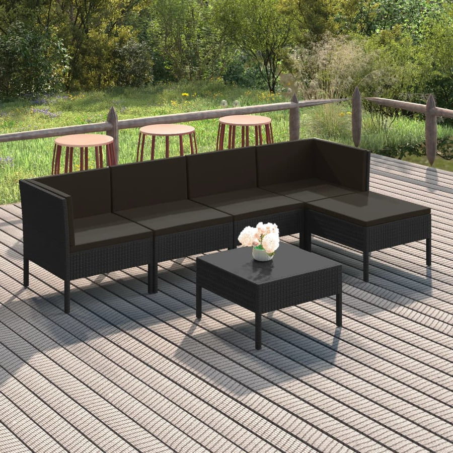 6-Delige Loungeset Met Kussens Poly Rattan Zwart 1
