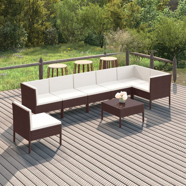 8-Delige Loungeset Met Kussens Poly Rattan Bruin 3x hoek + 4x midden + voetensteun