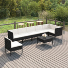 8-Delige Loungeset Met Kussens Poly Rattan Zwart 3x hoek + 4x midden + voetensteun