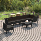 8-Delige Loungeset Met Kussens Poly Rattan Zwart 3x hoek + 4x midden + voetensteun