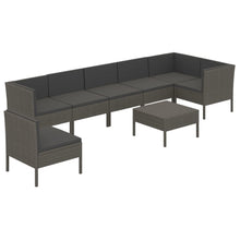 8-Delige Loungeset Met Kussens Poly Rattan Grijs 3x hoek + 4x midden + voetensteun