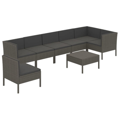 8-Delige Loungeset Met Kussens Poly Rattan Grijs 3x hoek + 4x midden + voetensteun