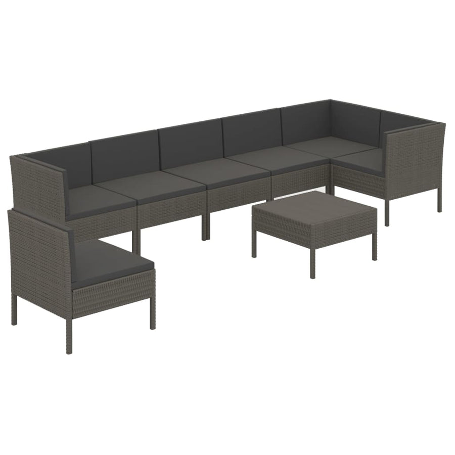8-Delige Loungeset Met Kussens Poly Rattan Grijs 3x hoek + 4x midden + voetensteun