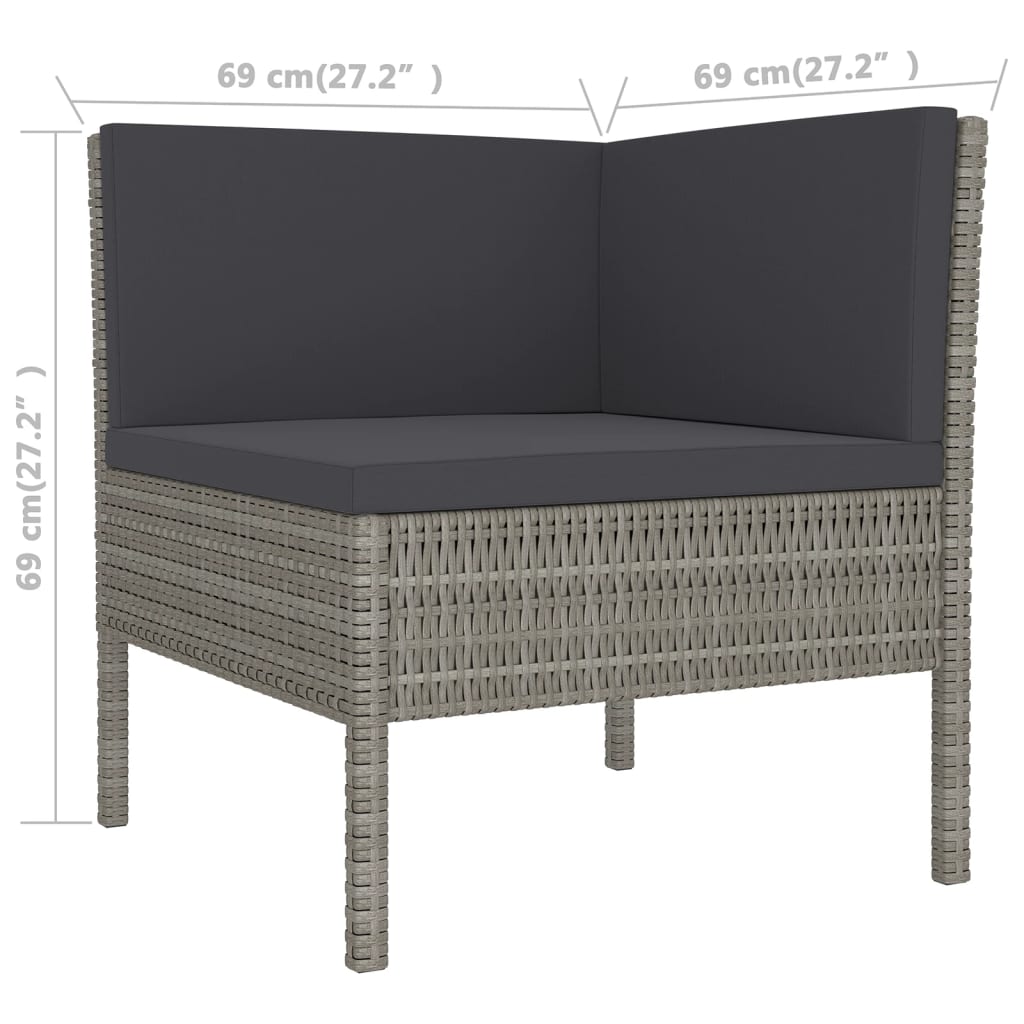 8-Delige Loungeset Met Kussens Poly Rattan Grijs 3x hoek + 4x midden + voetensteun