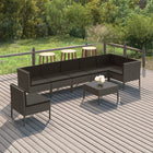 8-Delige Loungeset Met Kussens Poly Rattan Grijs 3x hoek + 4x midden + voetensteun