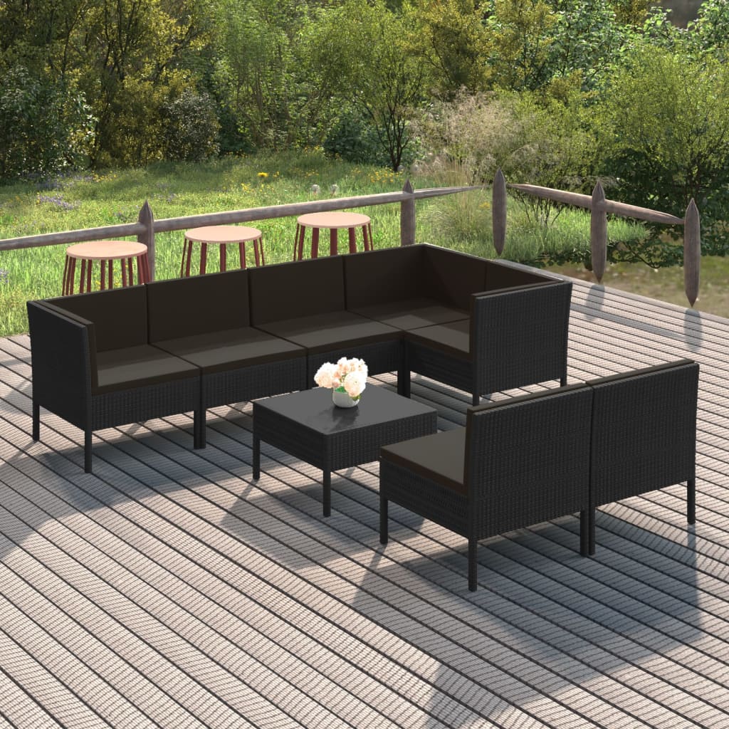 8-Delige Loungeset Met Kussens Poly Rattan Zwart 1