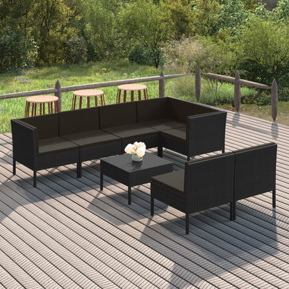 8-Delige Loungeset Met Kussens Poly Rattan Zwart 1