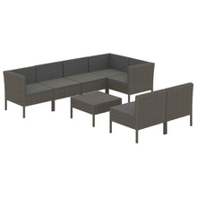 8-Delige Loungeset Met Kussens Poly Rattan Grijs 4x midden + 3x hoek + Tafel