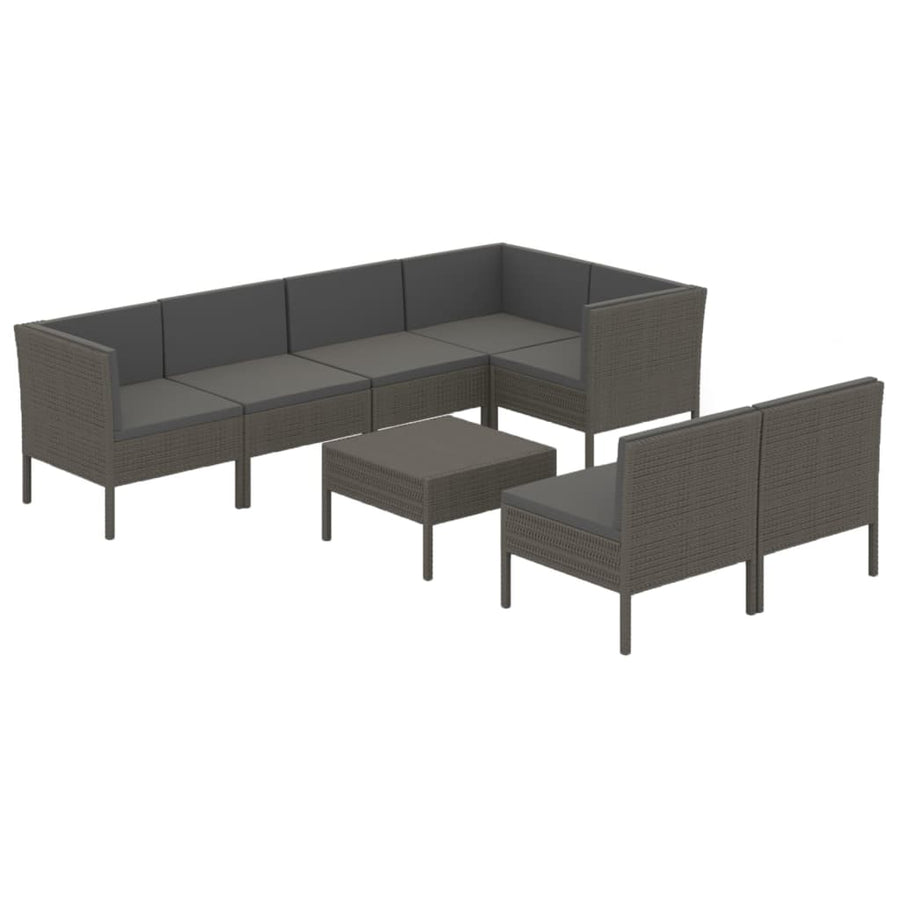 8-Delige Loungeset Met Kussens Poly Rattan Grijs 4x midden + 3x hoek + Tafel