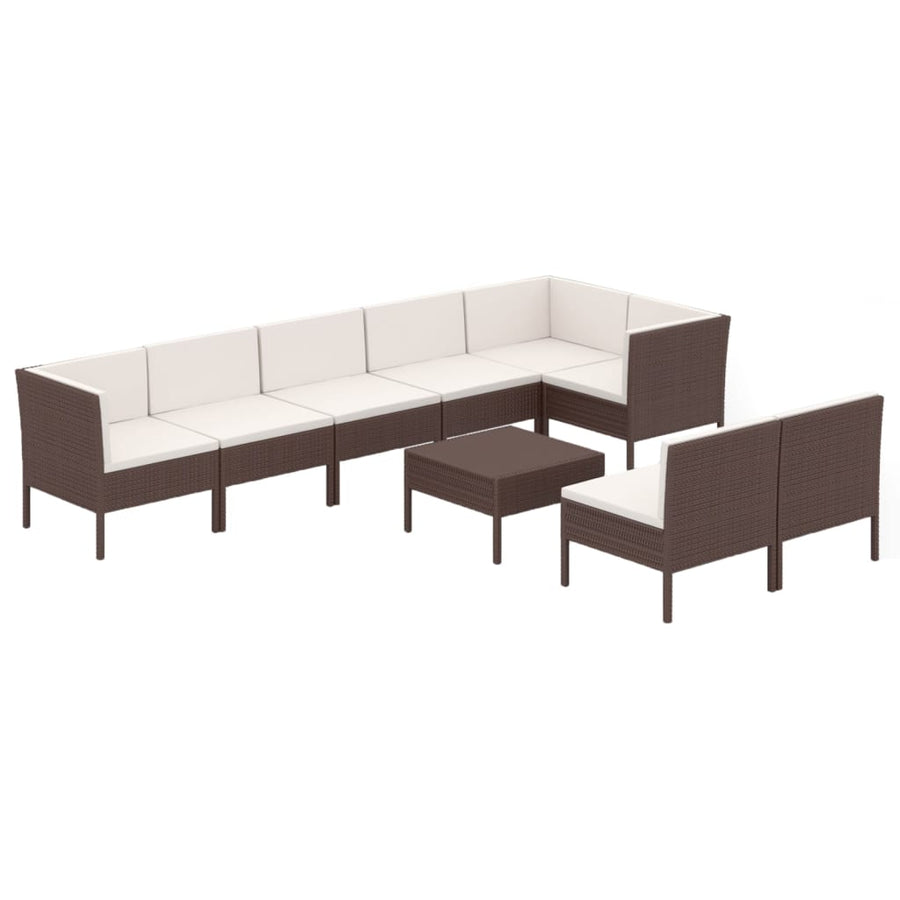 9-Delige Loungeset Met Kussens Poly Rattan Bruin 1