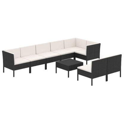 9-Delige Loungeset Met Kussens Poly Rattan Zwart 1