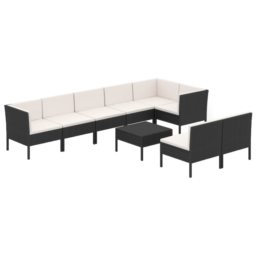 9-Delige Loungeset Met Kussens Poly Rattan Zwart 1