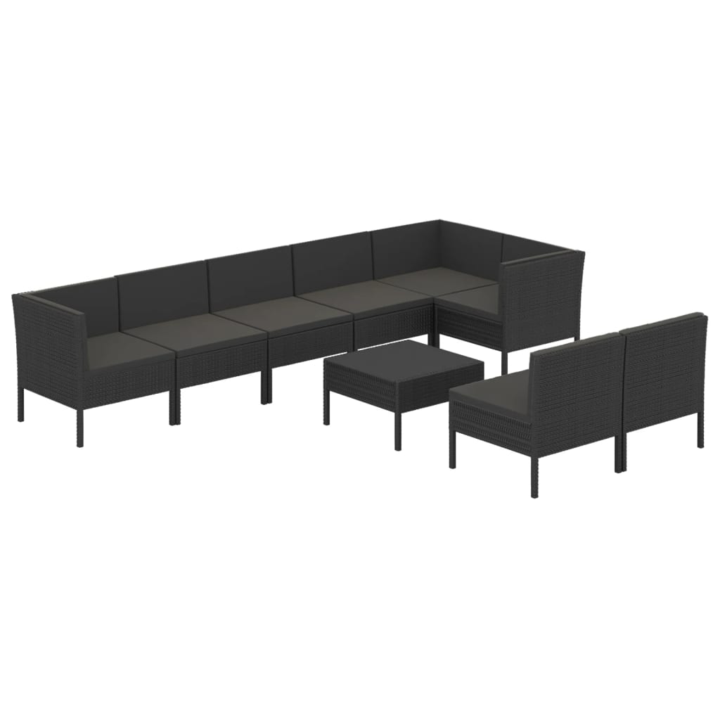 9-Delige Loungeset Met Kussens Poly Rattan Zwart 1