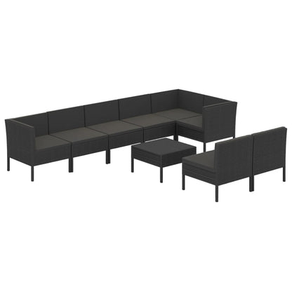 9-Delige Loungeset Met Kussens Poly Rattan Zwart 1