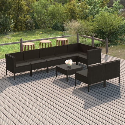 9-Delige Loungeset Met Kussens Poly Rattan Zwart 1