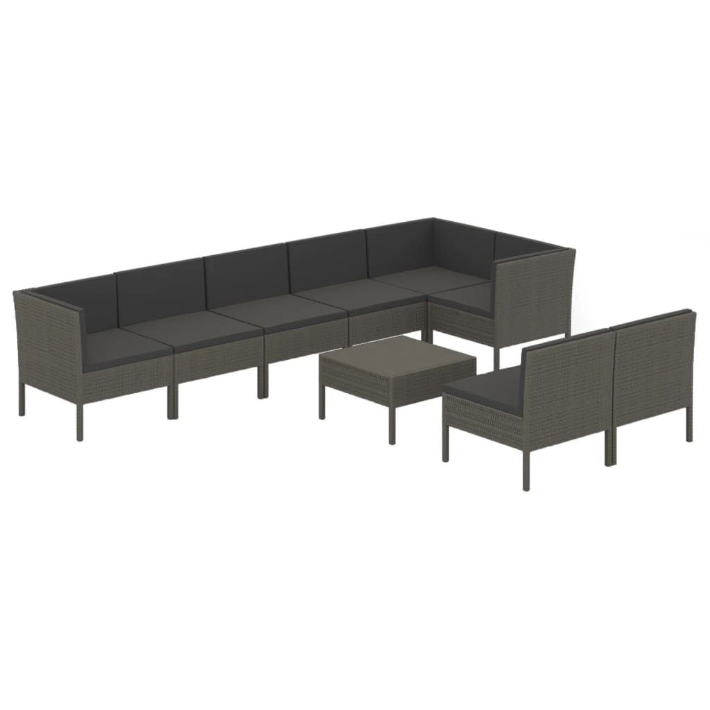 9-Delige Loungeset Met Kussens Poly Rattan Grijs 1