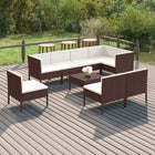 9-Delige Loungeset Met Kussens Poly Rattan Bruin 5x midden + 3x hoek + Tafel