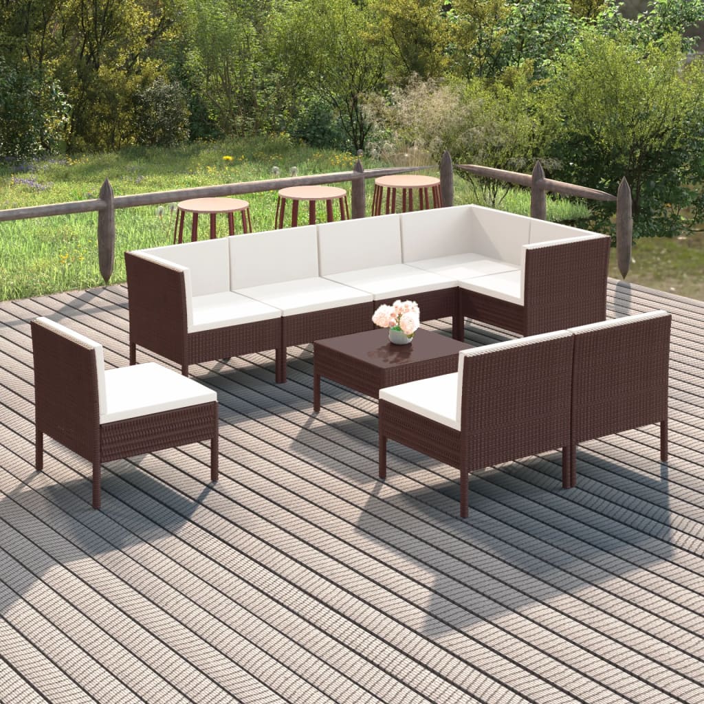 9-Delige Loungeset Met Kussens Poly Rattan Bruin 1