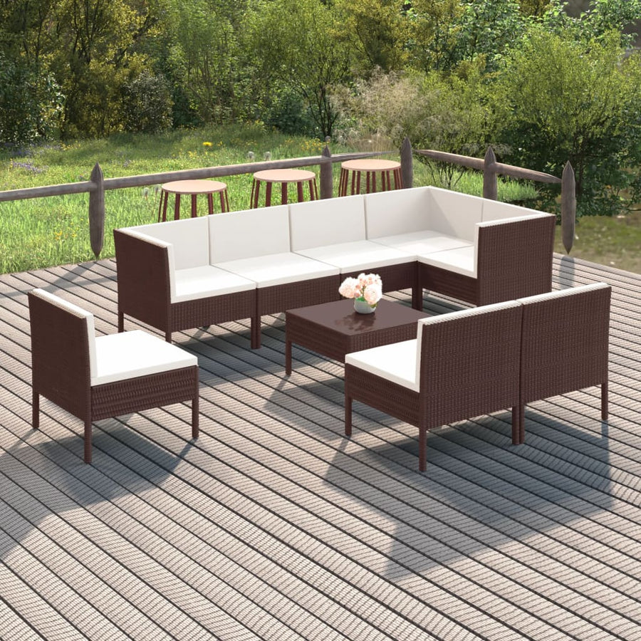 9-Delige Loungeset Met Kussens Poly Rattan Bruin 1
