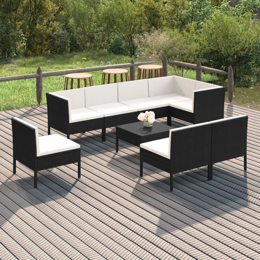 9-Delige Loungeset Met Kussens Poly Rattan Zwart 1