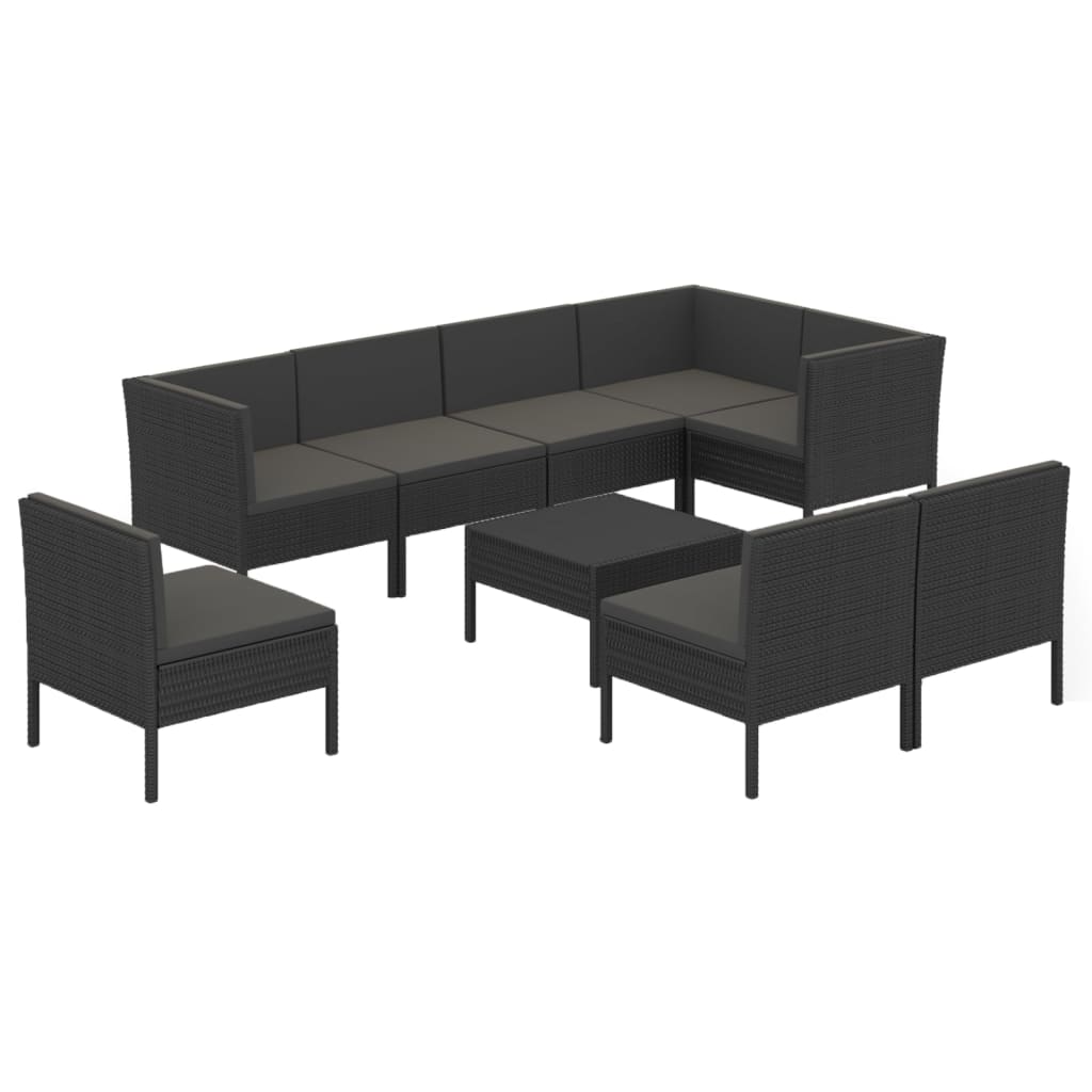 9-Delige Loungeset Met Kussens Poly Rattan Zwart 1