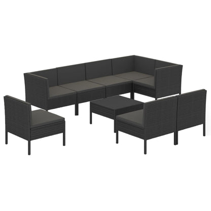 9-Delige Loungeset Met Kussens Poly Rattan Zwart 1