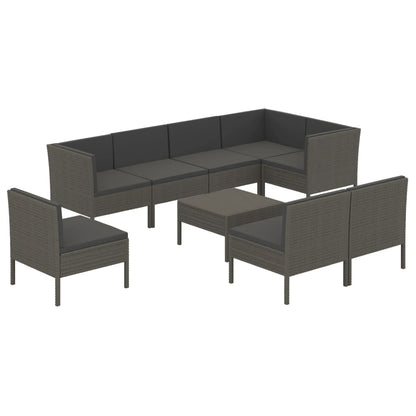 9-Delige Loungeset Met Kussens Poly Rattan Grijs 1