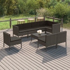 9-Delige Loungeset Met Kussens Poly Rattan Grijs 5x midden + 3x hoek + Tafel