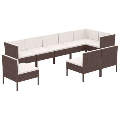 9-Delige Loungeset Met Kussens Poly Rattan Bruin 1