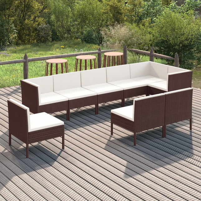 9-Delige Loungeset Met Kussens Poly Rattan Bruin 3x hoek + 6x midden