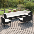 9-Delige Loungeset Met Kussens Poly Rattan Zwart 3x hoek + 6x midden