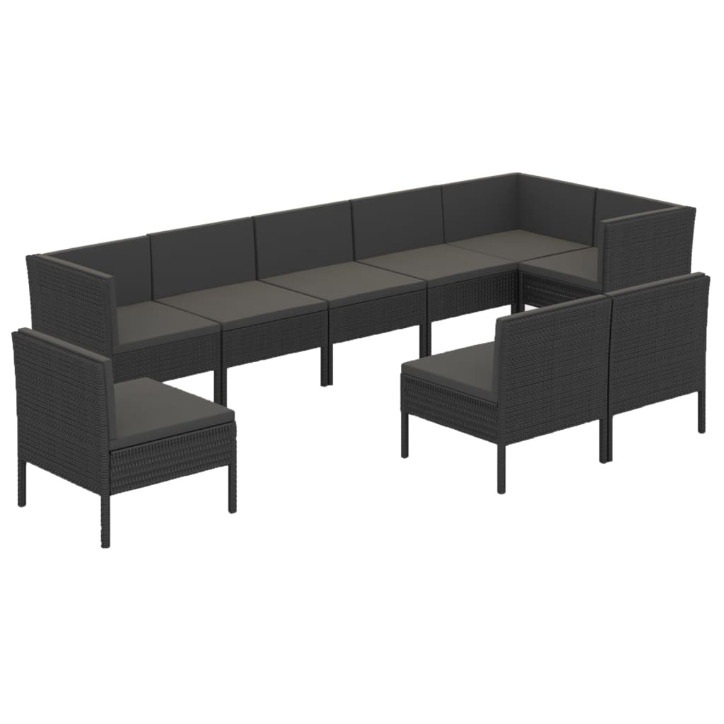 9-Delige Loungeset Met Kussens Poly Rattan Zwart 1
