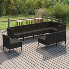 9-Delige Loungeset Met Kussens Poly Rattan Zwart 3x hoek + 6x midden