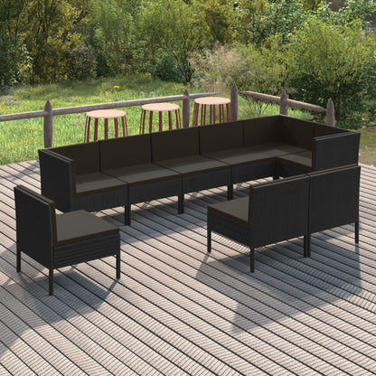 9-Delige Loungeset Met Kussens Poly Rattan Zwart 1