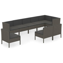 9-Delige Loungeset Met Kussens Poly Rattan Grijs 3x hoek + 6x midden