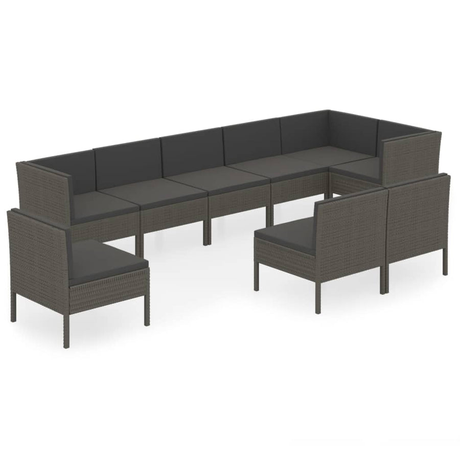 9-Delige Loungeset Met Kussens Poly Rattan Grijs 3x hoek + 6x midden