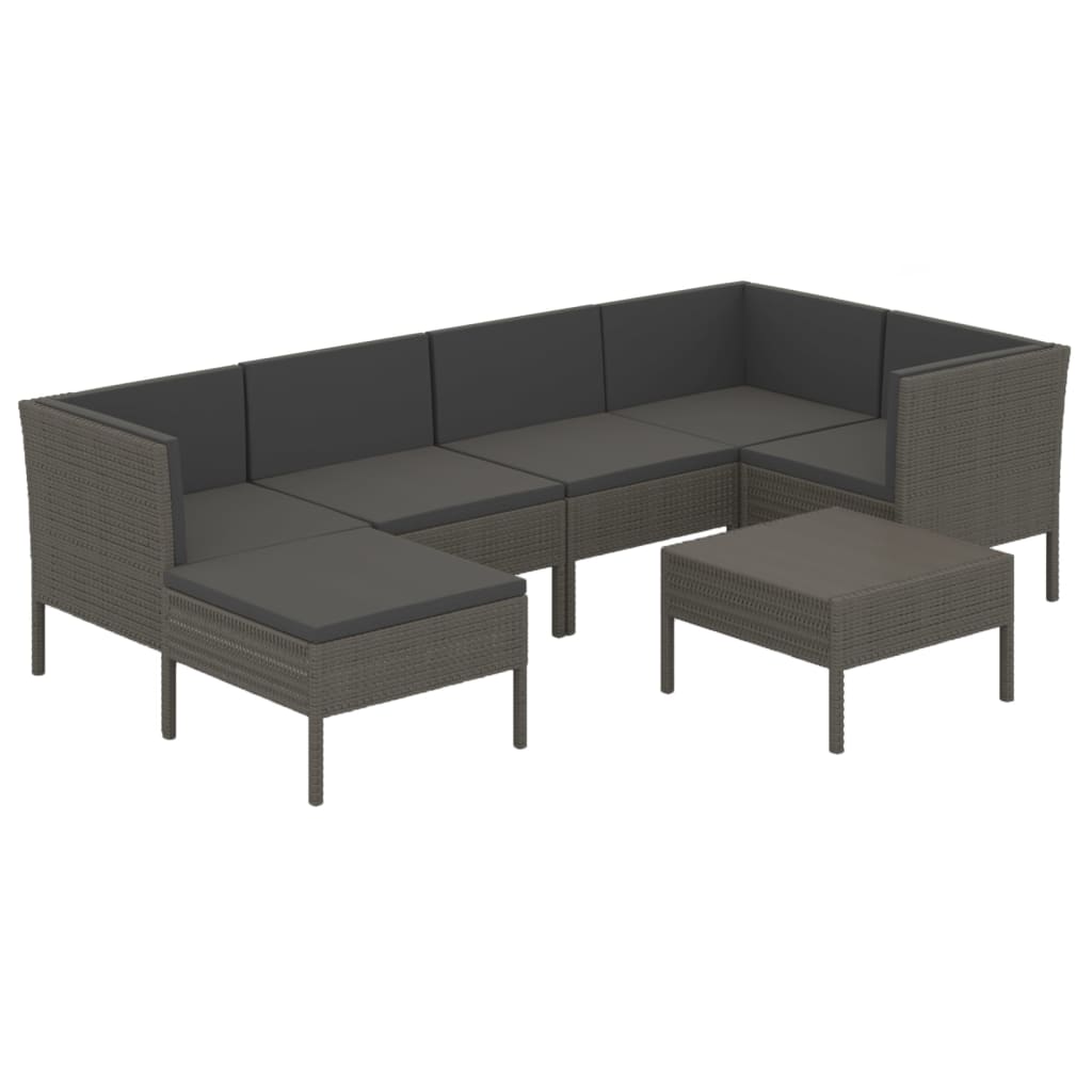 7-Delige Loungeset Met Kussens Poly Rattan Grijs 3x hoek + 2x midden + 2x voetensteun