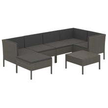 7-Delige Loungeset Met Kussens Poly Rattan Grijs 3x hoek + 2x midden + 2x voetensteun