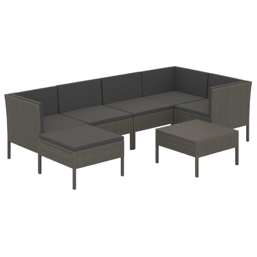 7-Delige Loungeset Met Kussens Poly Rattan Grijs 3x hoek + 2x midden + 2x voetensteun