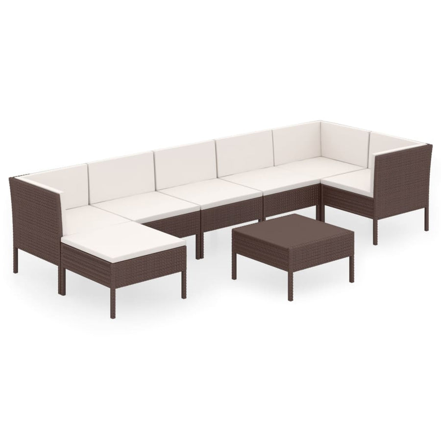 8-Delige Loungeset Met Kussens Poly Rattan Bruin 3x hoek + 3x midden + voetensteun + Tafel