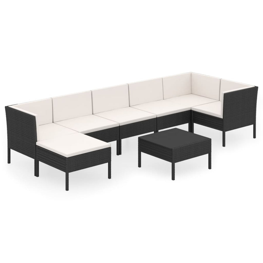 8-Delige Loungeset Met Kussens Poly Rattan Zwart 3x hoek + 3x midden + voetensteun + Tafel