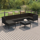 8-Delige Loungeset Met Kussens Poly Rattan Zwart 3x hoek + 3x midden + voetensteun + Tafel