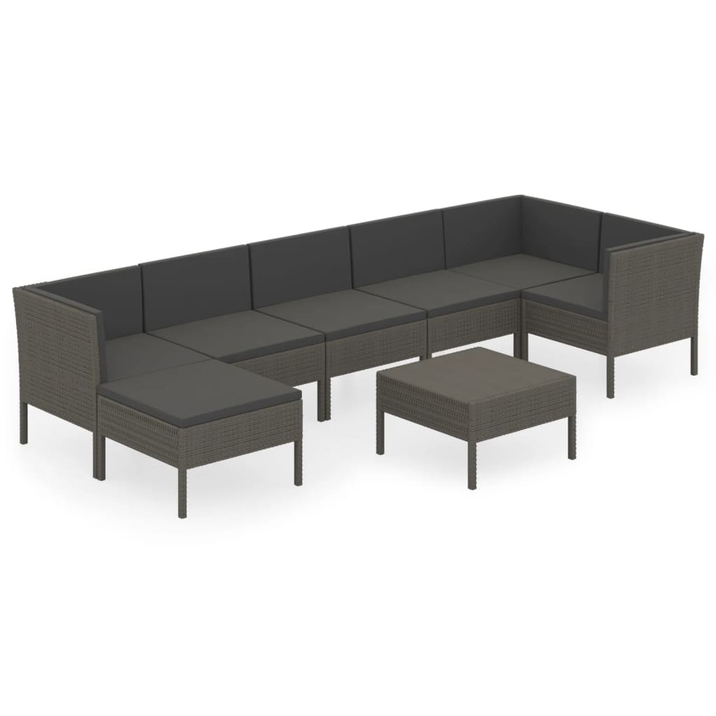 8-Delige Loungeset Met Kussens Poly Rattan Grijs 1