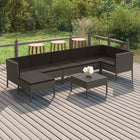 8-Delige Loungeset Met Kussens Poly Rattan Grijs 3x hoek + 3x midden + voetensteun + Tafel