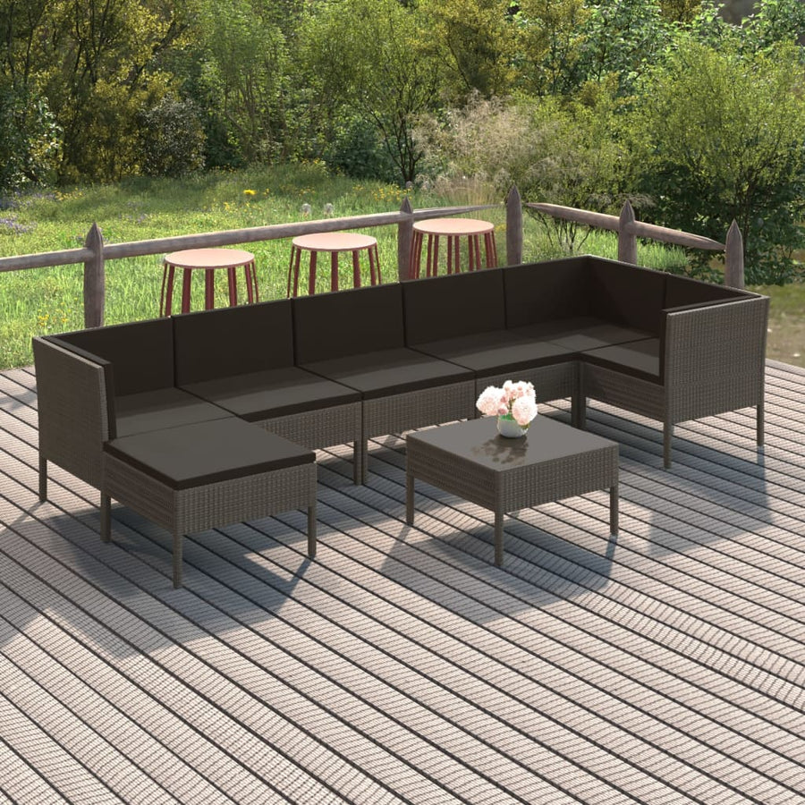 8-Delige Loungeset Met Kussens Poly Rattan Grijs 1