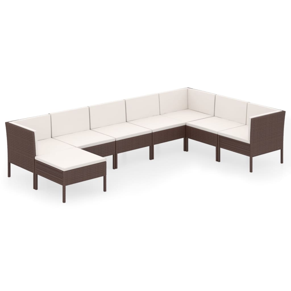 8-Delige Loungeset Met Kussens Poly Rattan Bruin 1